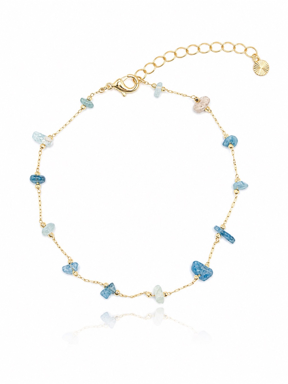 Gold-Filled Chain Anklet with Blue Stone Accents